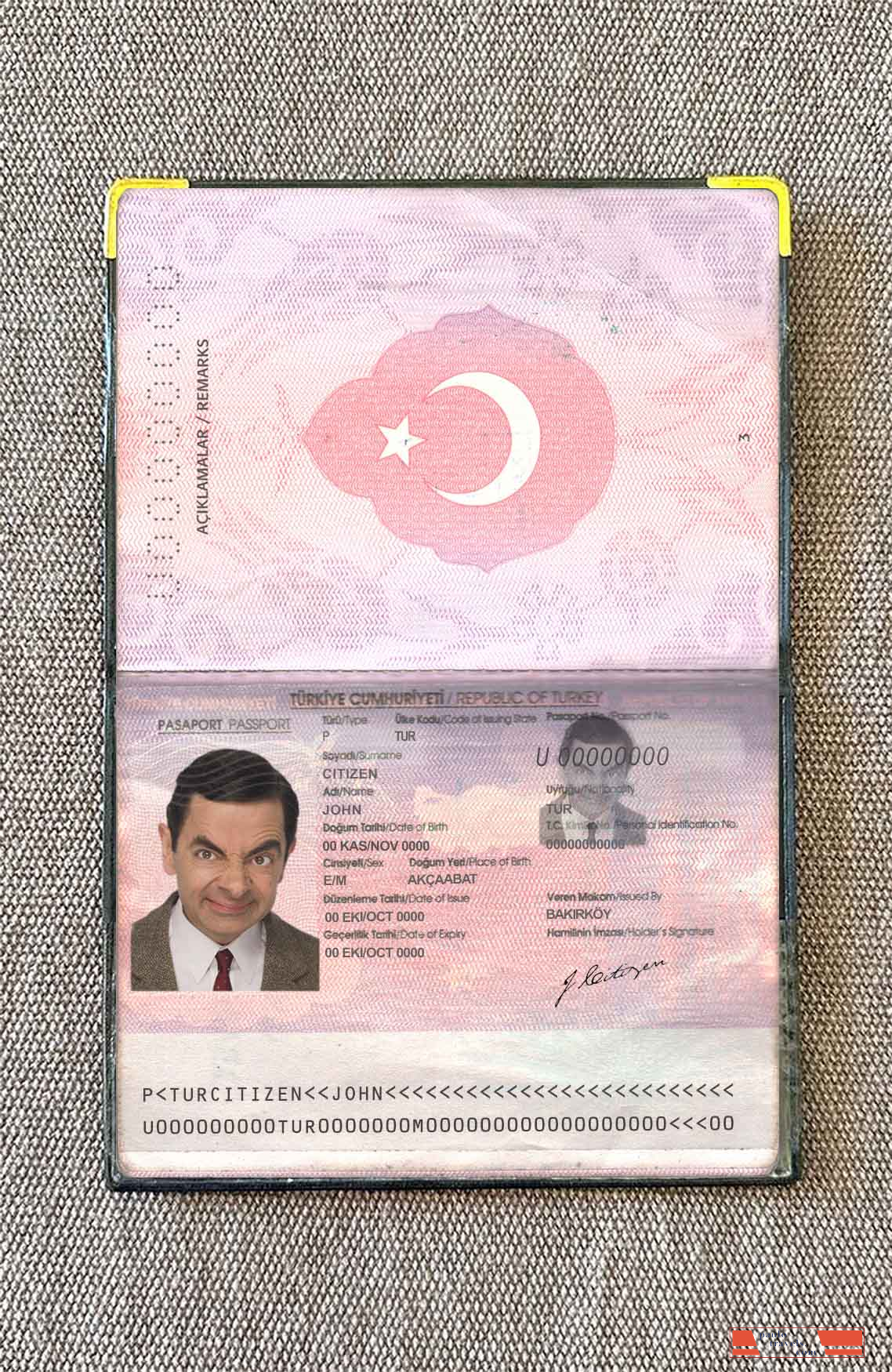 Turkey passport OLD photo look PSD template